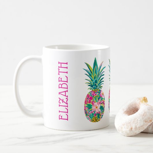 Tropisches Rosa und grüne Ananas Kaffeetasse (Mit Donut)
