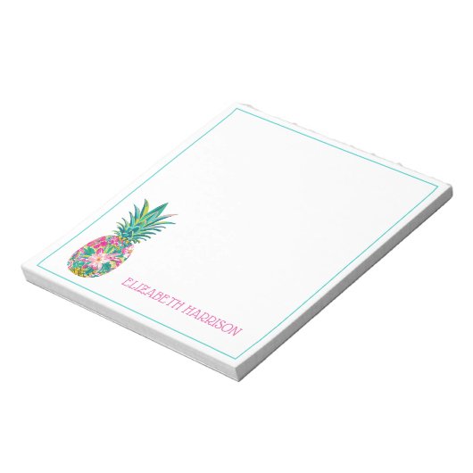 Tropisches Rosa und grüne Ananas Notizblock (Rotiert)