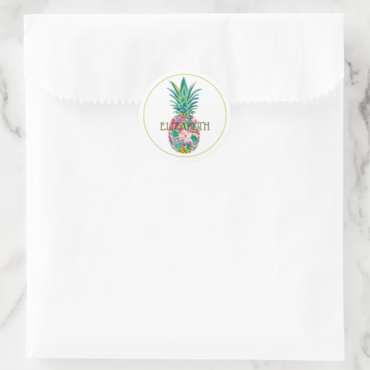 Tropisches Rosa und grüne Ananas Runder Aufkleber (Tasche)