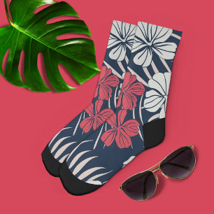 Tropisches Rosa und Marineblumen-Muster Socken
