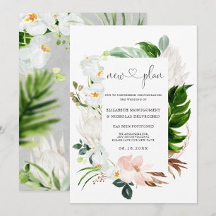 Tropisches Rosa Weiß Floral Verschobene Hochzeit Einladung