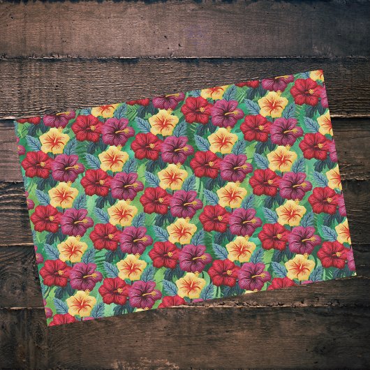 Tropisches Rot und Gold auf dem Hibiskus "Grüne Bl Seidenpapier