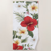 Tropisches Rot und Weiß Hibiskus Strandtuch (Vorderseite)