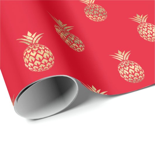 Tropisches rotes Ananas-Muster-Papier Geschenkpapier (Rolleneckpunkt)