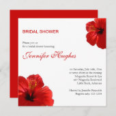 Tropisches Rotes Hibiskus Brautparty Einladung (Vorne/Hinten)