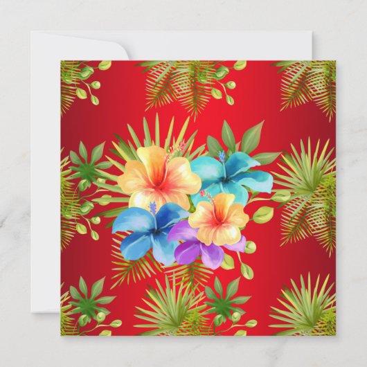 Tropisches Rotes Mixed Farbe Gelbe Blüte Geburtsta Einladung (Rückseite)