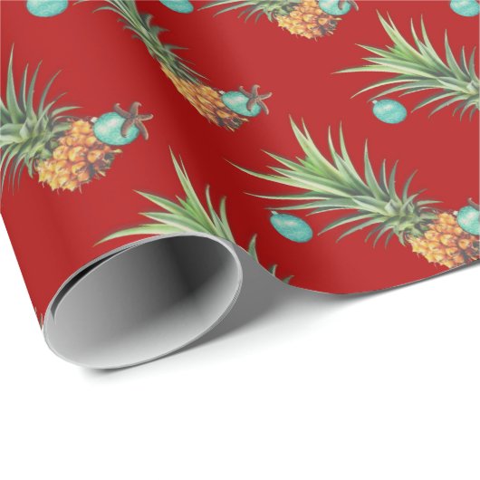Tropisches rotes Weihnachtshawaiisches Geschenkpapier (Rolleneckpunkt)