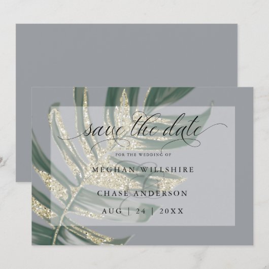Tropisches Rustikales Aquarell Split Blatt Save The Date (Vorne/Hinten)