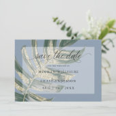 Tropisches Rustikales Split Leaf Gerettet Dat Save The Date (Stehend Vorderseite)