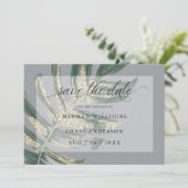 Tropisches Rustikales Split Leaf Save The Date (Stehend Vorderseite)
