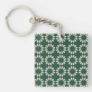 Tropisches Sacramento Green und Silver Circle Patt Schlüsselanhänger