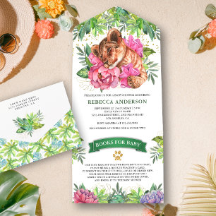 Tropisches Safari Süßes Blumen Löwenbaby Babyshowe All In One Einladung
