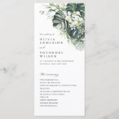 Tropisches Salbeigrünes Monstera-Hochzeitszeremoni Programm (Vorderseite)
