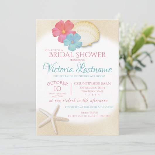 Tropisches Sande-Brautparty Einladung (Stehend Vorderseite)