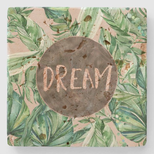 Tropisches Sandpfirsichgrün Blätter Glitzer Traum Steinuntersetzer (Vorderseite)