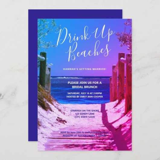 Tropisches Sandstrand Drinks Strände Bridal Brunch Einladung (Vorne/Hinten)