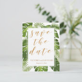 Tropisches Save the Date | Hochzeitskarte Ankündigungspostkarte (Stehend Vorderseite)