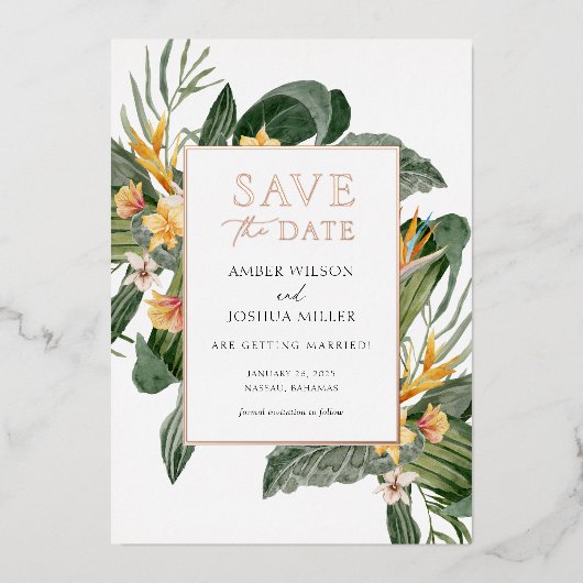 Tropisches Save the Date mit Einladung von Foto Fo (Vorderseite)