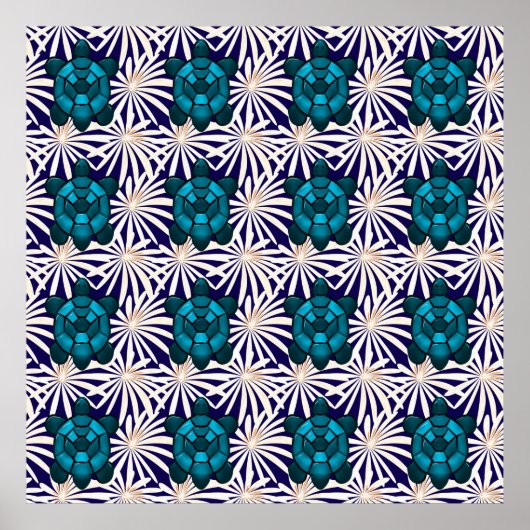 Tropisches Schildkröten-Blumenmuster Nahtlose Meer Poster (Vorne)