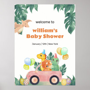 Tropisches Schlüpfendes Ei Dino Baby Shower Willko Poster