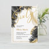 Tropisches Schwarz und Gold 60. Geburtstag Einladung (Stehend Vorderseite)