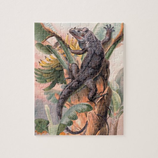 Tropisches Schwarzes Iguana, Vintages Wildtier Puzzle (Vertikal)