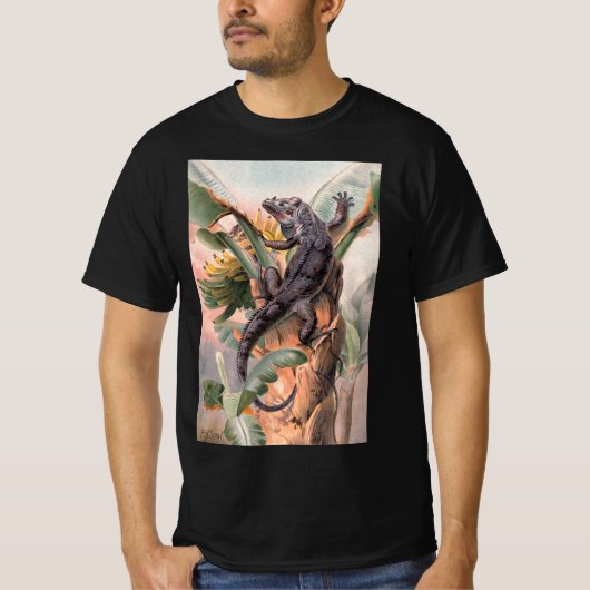 Tropisches Schwarzes Iguana, Vintages Wildtier T-Shirt (Vorderseite)