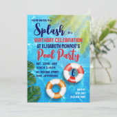 Tropisches Schwimmbad, Party für den Geburtstag Einladung (Stehend Vorderseite)