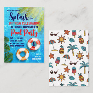 Tropisches Schwimmbad, Pool Party Geburtstagskarte Visitenkarte