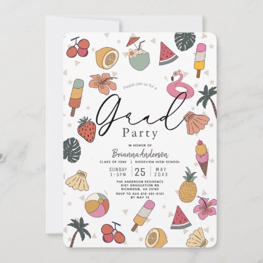 Tropisches Schwimmbad Sommerartikel Foto Abschluss Einladung (Vorderseite)