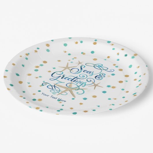 Tropisches SEAson's Greetings Dots Party Pappteller (Schrägansicht)
