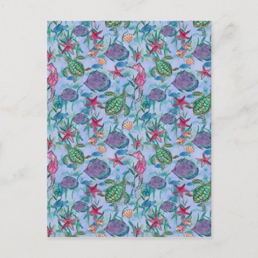 Tropisches Seepferd Meeresschildkröte Kunst Postkarte (Vorderseite)