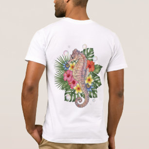Tropisches Seepferdchen-Blumenmuster T-Shirt