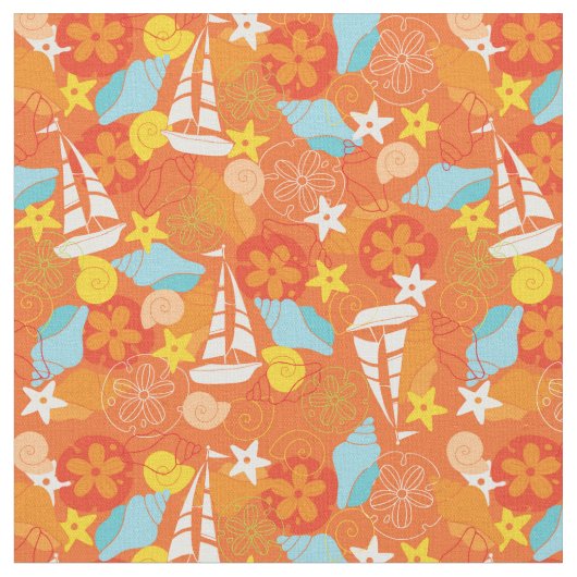Tropisches Segelboot-Muster Stoff (Nahaufnahme)