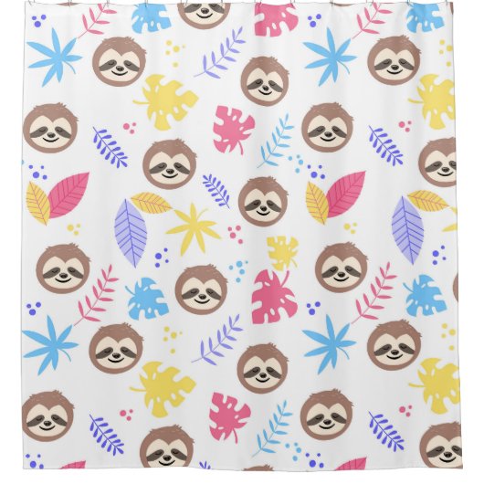 Tropisches Sloth-u. Blätter-Muster Duschvorhang (Vorderseite)