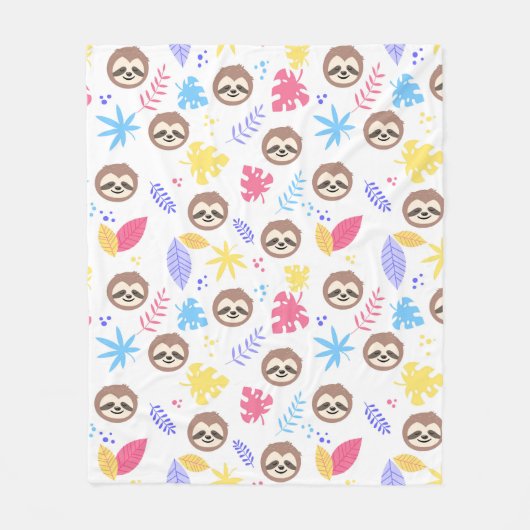 Tropisches Sloth-u. Blätter-Muster Fleecedecke (Vorderseite)