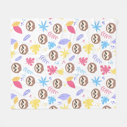 Tropisches Sloth-u. Blätter-Muster Fleecedecke (Vorderseite (Horizontal))