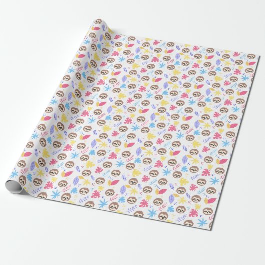 Tropisches Sloth-u. Blätter-Muster Geschenkpapier (Ungerollt)