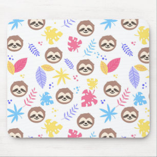 Tropisches Sloth-u. Blätter-Muster Mousepad