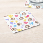 Tropisches Sloth-u. Blätter-Muster Rechteckiger Pappuntersetzer (angewinkelt)