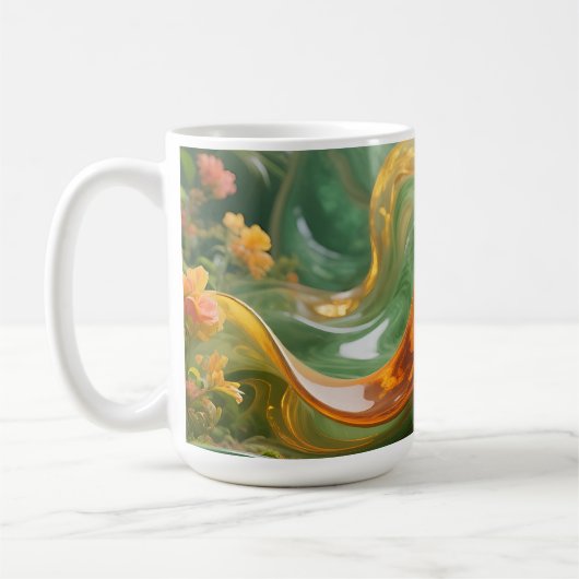 Tropisches Smaragd-Bernstein-Wirbelmuster Kaffeetasse (Links)