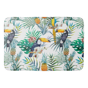 Tropisches Sommer Ananas-Papageien-Vogel-Aquarell Badematte