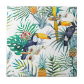Tropisches Sommer Ananas-Papageien-Vogel-Aquarell Fliese (Vorderseite)