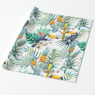 Tropisches Sommer Ananas-Papageien-Vogel-Aquarell Geschenkpapier