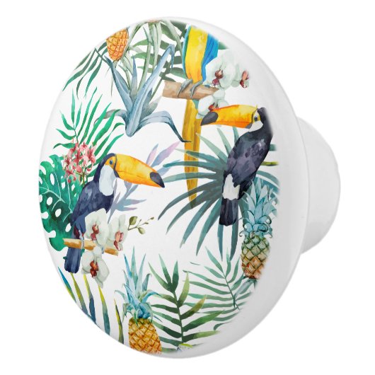 Tropisches Sommer Ananas-Papageien-Vogel-Aquarell Keramikknauf (Rechts)