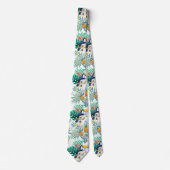 Tropisches Sommer Ananas-Papageien-Vogel-Aquarell Krawatte (Vorderseite)