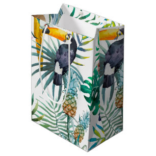 Tropisches Sommer Ananas-Papageien-Vogel-Aquarell Mittlere Geschenktüte