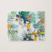 Tropisches Sommer Ananas-Papageien-Vogel-Aquarell Puzzle (Horizontal)