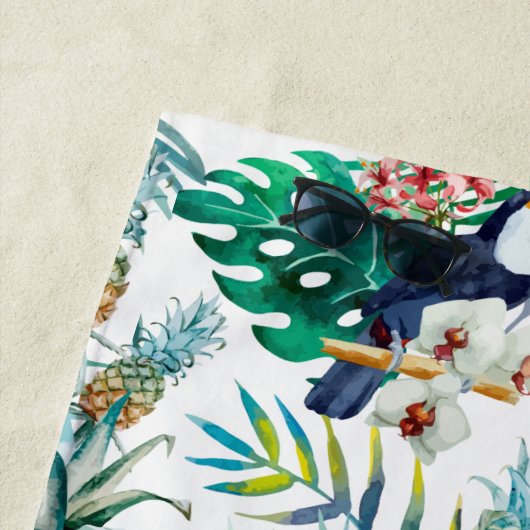 Tropisches Sommer Ananas-Papageien-Vogel-Aquarell Strandtuch (Beispiel)