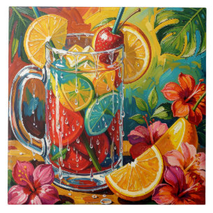 Tropisches Sommer-Cocktail-Impasto-Ölgemälde Fliese